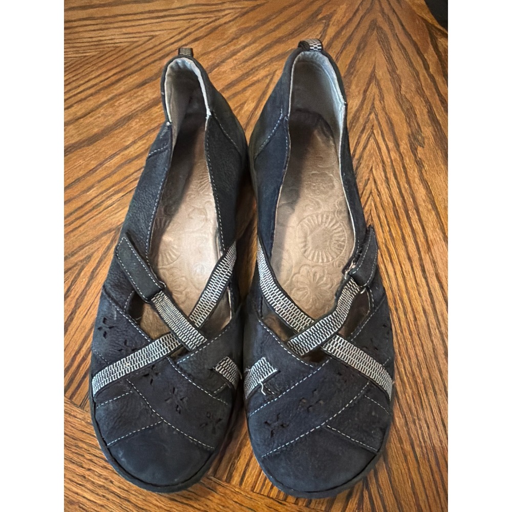 Jambu Hayley Black Leather Mary Jane Flats Floral Cutout Comfort Shoes 11M